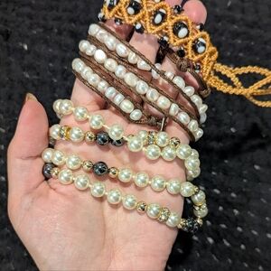 Pearl Set (2 Necklaces, One Beaded Macrame Bracelet)